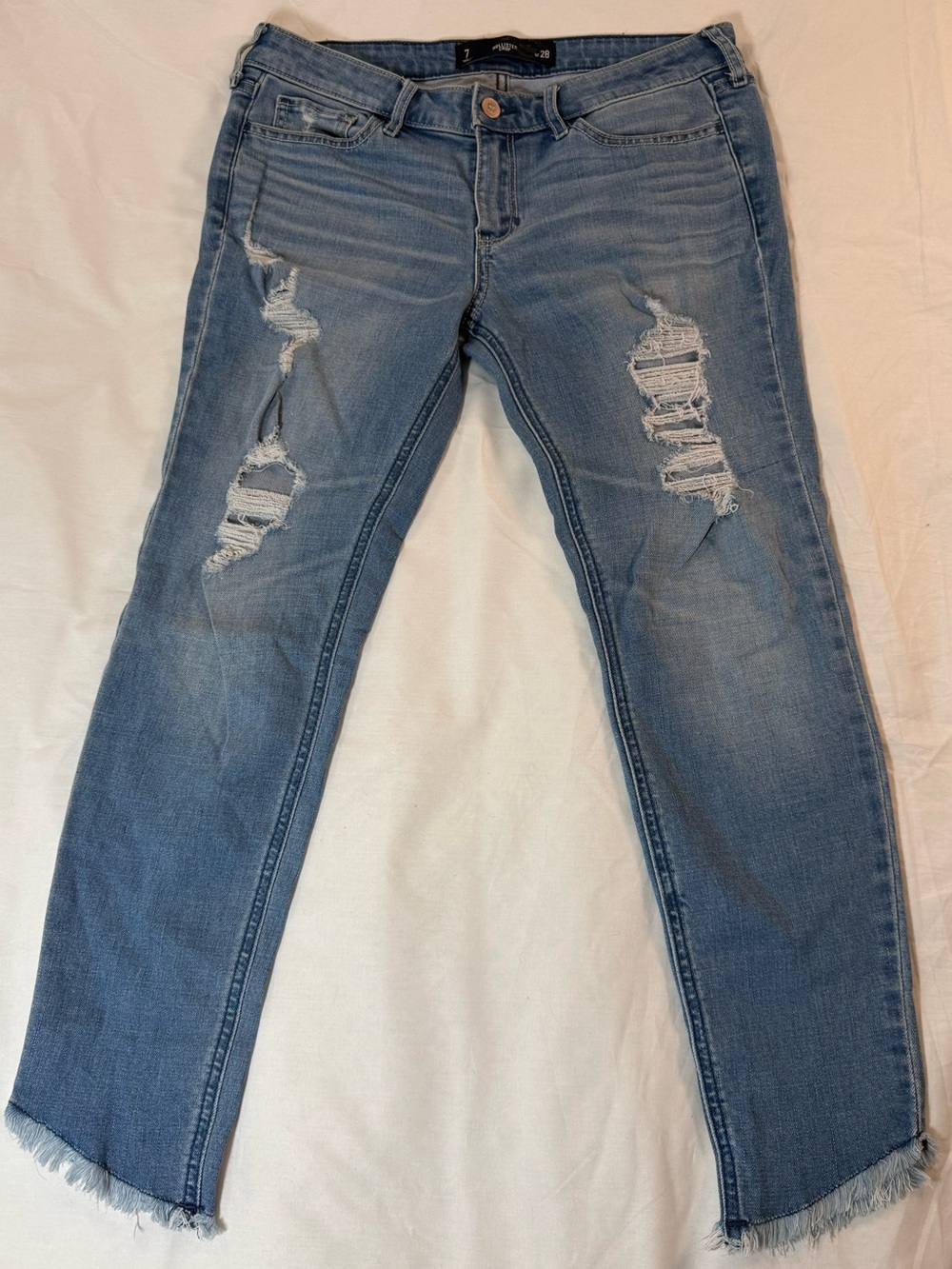 Hollister Light Blue Straight Leg Distressed Crop Jeans Size 7